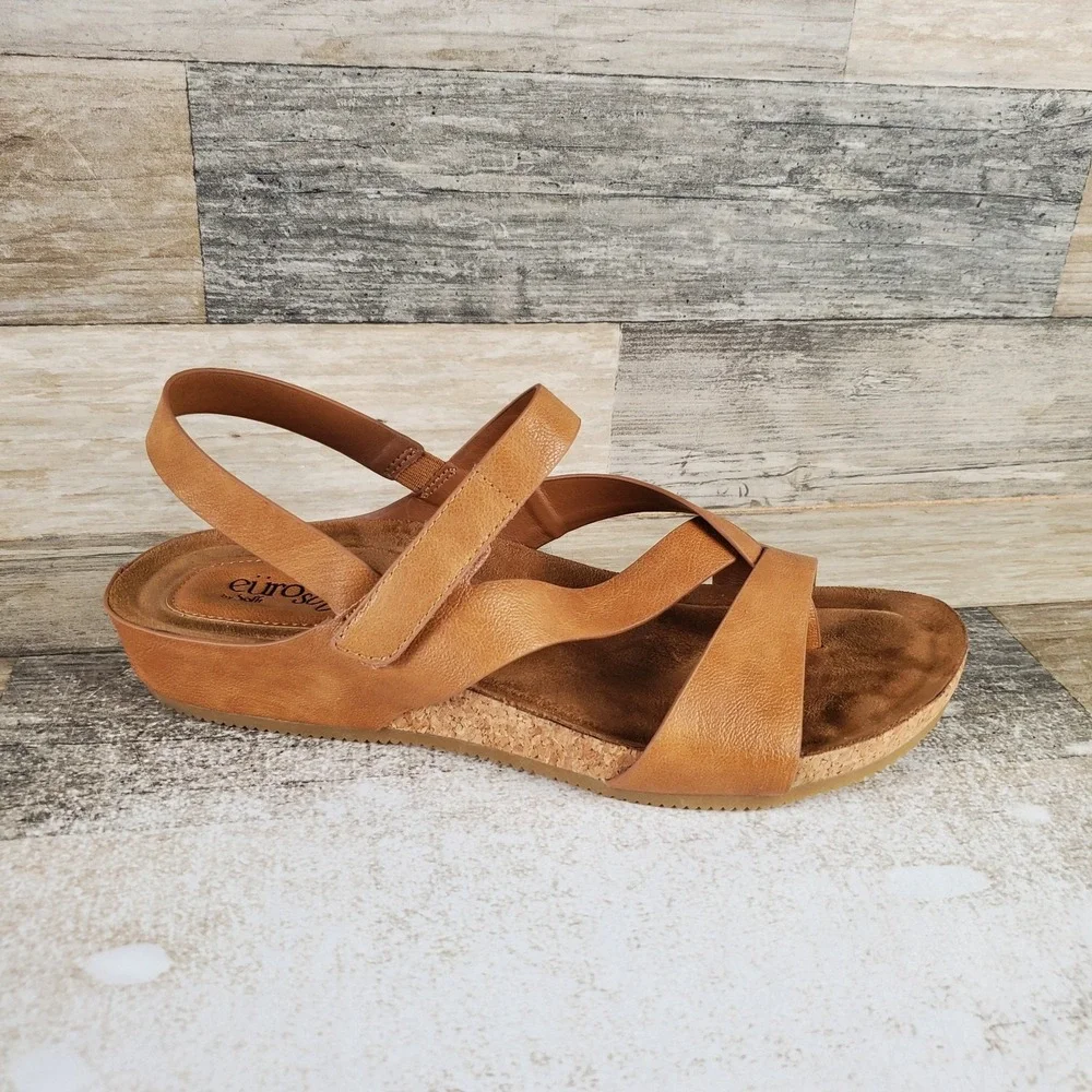 Sofft Gianetta Womens Wedge Sandal Sz 8.5 M Luggage Brown Leather Crisscross